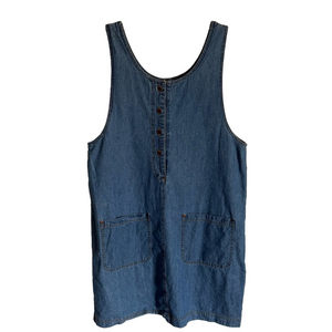 Vintage Y2K Sonoma Light Blue Denim Jumper Dress Button Down Front Pockets Large